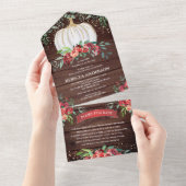 ウッド素朴バーガンディフローラカボチャ赤ちゃんシャワー オールインワン招待状 (貼ってはがせる)