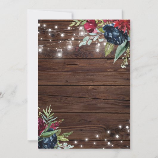 ウッド素朴バーガンディフローラライツダイナー 招待状 (裏面)