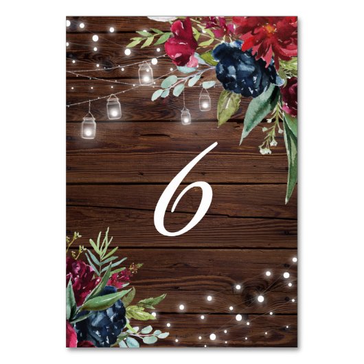 ウッド素朴バーガンディフローラライトウッド6 テーブルナンバー (正面)