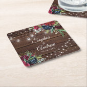 ウッド素朴バーガンディフローララ結婚イト スクエアペーパーコースター (アングル)