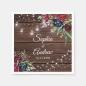 ウッド素朴バーガンディフローララ結婚イト スタンダードカクテルナプキン (正面)