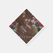 ウッド素朴バーガンディフローララ結婚イト スタンダードカクテルナプキン (角)