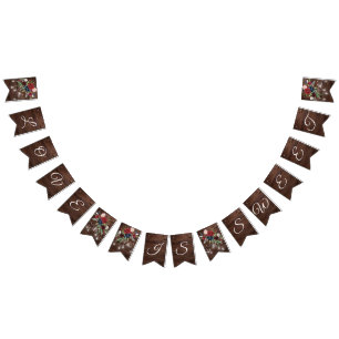 ウッド素朴バーガンディフローララ結婚イト バンティングフラッグ