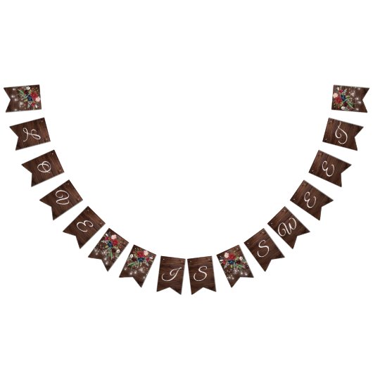 ウッド素朴バーガンディフローララ結婚イト バンティングフラッグ (全)