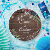 ウッド素朴バーガンディフローララ結婚イト ペーパープレート (パーティー)