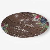 ウッド素朴バーガンディフローララ結婚イト ペーパープレート (アングル)