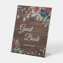 ウッド素朴バーガンディフローララ結婚イト 台座サイン