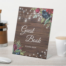 ウッド素朴バーガンディフローララ結婚イト 台座サイン