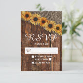 ウッド素朴バーラップサンフラワーカントリーウェディングRSVP 出欠カード (スタンド正面)