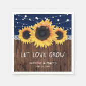 ウッド素朴バーラップサンフラワーネイビーブルー結婚ズ スタンダードカクテルナプキン (正面)