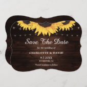 ウッド素朴バーラップハートひまわり結婚の セーブザデート (正面/裏面)