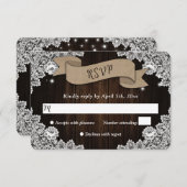 ウッド素朴バーラップハートリボンレ結婚ースズ 出欠カード (正面/裏面)