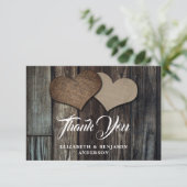 ウッド素朴バーラップハート結婚ズ サンキューカード (スタンド正面)
