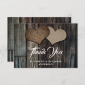 ウッド素朴バーラップハート結婚ズ サンキューカード (正面/裏面)