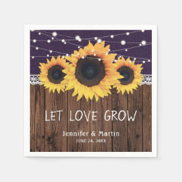 ウッド素朴バーラップレースひまわりパープル結婚ズ スタンダードカクテルナプキン