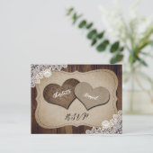 ウッド素朴バーラップレース結婚式RSVPポストカード インビテーションポストカード (スタンド正面)