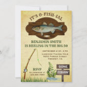 ウッド素朴バーラップ魚釣りバースデーパーティー招待状 招待状 (正面)