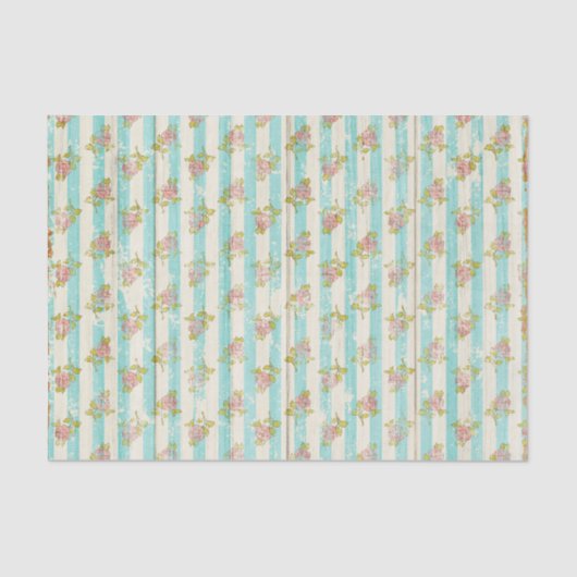 ウッド素朴パステルブルーフローラシャビーコテージシック 薄葉紙 (正面)