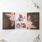 ウッド素朴パンパスグラスダスティピンクローズ結婚ズ 三つ折り招待状 (内部)