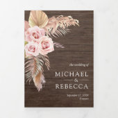 ウッド素朴パンパスグラスダスティピンクローズ結婚ズ 三つ折り招待状 (カバー)