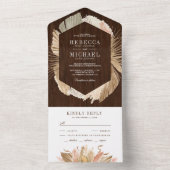 ウッド素朴パンパスグラスドライパーム葉ズ結婚ズ オールインワン招待状 (内側)