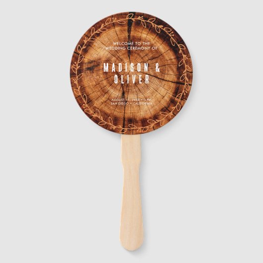 ウッド素朴パーソナライズされた結婚式 プログラムハンドファン ハンドファン (正面)