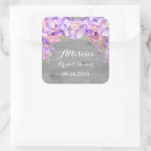 ウッド素朴パープルフローラブライダルシャワーメッセージカード スクエアシール (バッグ)