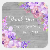 ウッド素朴パープルフローラブライダルシャワーメッセージカード スクエアシール (正面)