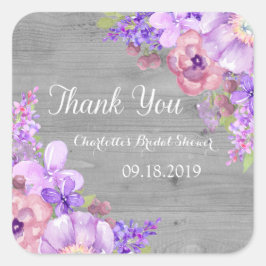 ウッド素朴パープルフローラブライダルシャワーメッセージカード スクエアシール