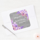 ウッド素朴パープルフローラブライダルシャワーラベル スクエアシール (封筒)