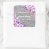 ウッド素朴パープルフローラブライダルシャワーラベル スクエアシール (バッグ)