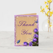 ウッド素朴パープルフローラ蝶ありがとう カード (黄色い花)