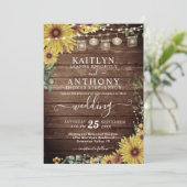 ウッド素朴ヒマワライトMason Jars結婚の 招待状 (スタンド正面)