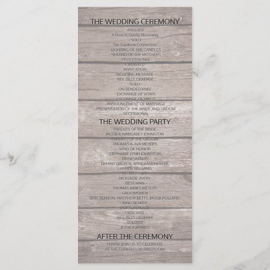 ウッド素朴ヒマワリエレガントレース結婚式 プログラム (裏面)