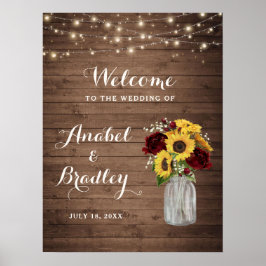 ウッド素朴ヒマワリBurgundy Jarウェルカムサイン ポスター