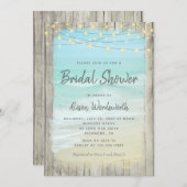 ウッド素朴ビーチストリングライトブライダルシャワー 招待状 (正面/裏面)