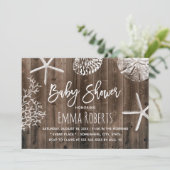 ウッド素朴ビーチヒトデ&シーシェルベビーシャワー 招待状 (スタンド正面)