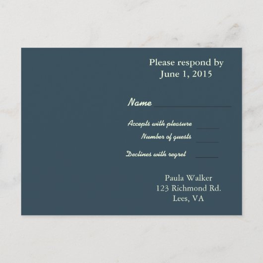 ウッド素朴ピンクとグリーンフローラRSVP インビテーションポストカード (裏面)