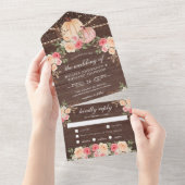 ウッド素朴ピンクとピーチパンプキンのフローラ結婚ズ オールインワン招待状 (貼ってはがせる)