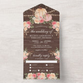 ウッド素朴ピンクとピーチパンプキンのフローラ結婚ズ オールインワン招待状 (内側)