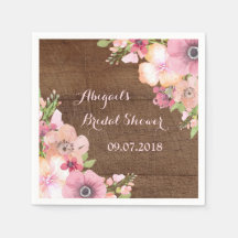 ウッド素朴ピンクウォーターカラーブライダルシャワーナプキンス