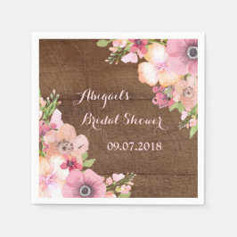 ウッド素朴ピンクウォーターカラーブライダルシャワーナプキンス スタンダードカクテルナプキン