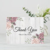 ウッド素朴ピンクウォーターカラーボホフローラありがとう サンキューカード (スタンド正面)