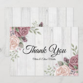 ウッド素朴ピンクウォーターカラーボホフローラありがとう サンキューカード (正面/裏面)