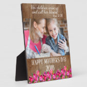 ウッド素朴ピンクチューリップ写真母の日プラーク フォトプラーク (側面)