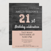 ウッド素朴ピンクバルーン21歳の誕生日パーティー 招待状 (正面/裏面)