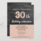 ウッド素朴ピンクバルーン30歳の誕生日パーティー 招待状 (正面/裏面)