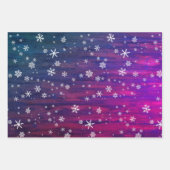 ウッド素朴ピンクパープルスノーフレーククリスマス ラッピングペーパーシート (正面2)