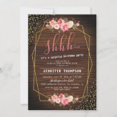 ウッド素朴ピンクフローラサプライズ誕生日パーティー 招待状 (正面)