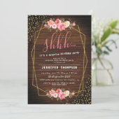 ウッド素朴ピンクフローラサプライズ誕生日パーティー 招待状 (スタンド正面)